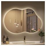 Apmir 24 in. W x 36 in. H Irregular Frameless LED Lighted Anti-Fog Tempered Glass Asymmetrical Wall Bathroom Vanity Mirror