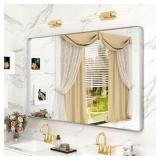 Apmir 48 in. W x 30 in. H Rectangular Aluminum Alloy Framed and Tempered Glass Wall Bathroom Vanity Mirror in Brushed Silver