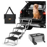 VEVOR Dog Stair for Cars, Wide 5-Step Dog Car Steps, Folding Dog Car Ramp with Nonslip Surface, Portable Pet Steps Lightweight