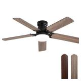 52 in. Indoor Farmhouse Downrod Flush Mount Black Ceiling Fan with LED Light Kit and 6 Speed DC Motor