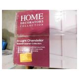 Hampton Bay Boswell Quarter 34 in. 5-Light Brushed Nickel Farmhouse Linear Chandelier with Weathered Wood Accents