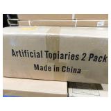 poetree 2 ft. Artificial Boxwood Topiary Ball Tree Fall Decor in Pot- 2-Pack