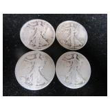 Four Walking Liberty Half Dollars