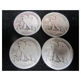 Four Walking Liberty Half Dollars