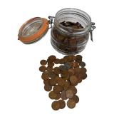 Estate Wheat Pennies, Various Dates and Mint Marks, over 4 lbs. Without the jar: 600+ pennies.