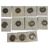 Old Buffalo Nickels from various years, in excellent condition, including some rare years and mint marks.