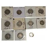 Old Buffalo Nickels from various years, in excellent condition, including some rare years and mint marks.