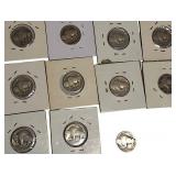 Old Buffalo Nickels from various years, in excellent condition, including some rare years and mint marks.