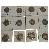 Old Buffalo Nickels from various years, in excellent condition, including some rare years and mint marks.