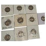 Old Buffalo Nickels from various years, in excellent condition, including some rare years and mint marks.