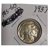 1937 Buffalo Nickel, graded MS-60.