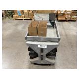 Utility Cart with slanted plastic bins holding hardware, box of coiled nails, and other items.