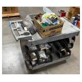 ULine Utility Cart with slanted plastic bins holding hardware and other items.