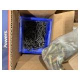 Pallet of spray paint, WD40, compressor oil, metal tape hardware, electrical box and fasteners