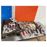 Bessey F-style clamps, Mitre Gauge, RZX rivet nut tool, grout floats, mortar trowel, Kreg clamp, Milwaukee clamp