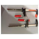 Bessey F-style clamps, Mitre Gauge, RZX rivet nut tool, grout floats, mortar trowel, Kreg clamp, Milwaukee clamp