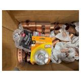 Pallet:metal shelves, copper adapters, steel wire, leveling feet, springs, hydraulic hose, oil catcher, tool box, 1/2" ball valve