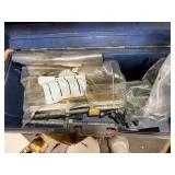 Pallet:metal shelves, copper adapters, steel wire, leveling feet, springs, hydraulic hose, oil catcher, tool box, 1/2" ball valve