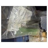 Pallet:metal shelves, copper adapters, steel wire, leveling feet, springs, hydraulic hose, oil catcher, tool box, 1/2" ball valve