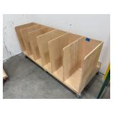 Rolling wood cart with dividers L 74” x H 34” x D 33”