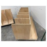 Rolling wood cart with dividers L 74” x H 34” x D 33”