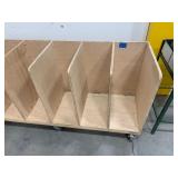 Rolling wood cart with dividers L 74” x H 34” x D 33”