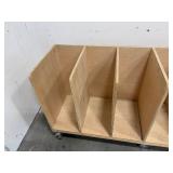 Rolling wood cart with dividers L 74” x H 34” x D 33”