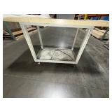 Workspace (78” x 42”) on mobile metal open-sided cart with lower shelf for storage