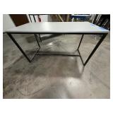 2 task tables laminated tops and black metal frames. Measurements 60" x 30" x 34" and 60" x 30" x 39"