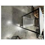 2 task tables laminated tops and black metal frames. Measurements 60" x 30" x 34" and 60" x 30" x 39"