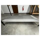 2 task tables laminated tops and black metal frames. Measurements 60" x 30" x 34" and 60" x 30" x 39"