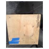 (3) work benches, metal w/wood top, all-wood table, black metal cart on casters. (1)stool w/metal frame