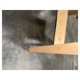 (3) work benches, metal w/wood top, all-wood table, black metal cart on casters. (1)stool w/metal frame