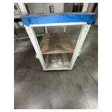 (2) workspace on carts with locking casters; (2) workspace tables with metal legs