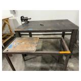 2 Metal work benches measure 44" x 34" x 33" and 69" x 48" x 38", ProGrade vice grip included