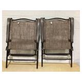 Giantex Set of 2 Patio Folding Chairs, Outdoor Patio Dining Chairs w/Armrest, Sling Back, Metal Frame, Outside Use for Lawn Camping Garden Pool Beach Yard Lounge, No Assembly, Brown