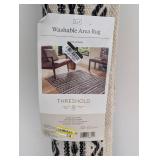 NEW THRESHOLD WASHABLE AREA RUG (4’x6’) BLACK/TAN STRIPED
