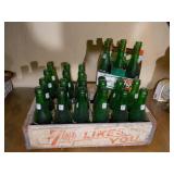 7-up bottles and crate