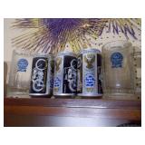 Harley beer cans a Pabst blue ribbon glass beer glasses