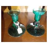 Green glass candle holders