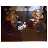 Brown glass tapered candle holders