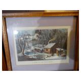 2 Currier and Ives prints and frames