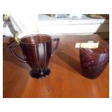Purple glass sugar bowl and glass