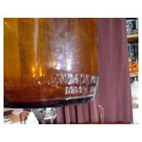 A&W? Brown jug, brown bud vase and carnival glass capote