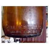 A&W? Brown jug, brown bud vase and carnival glass capote