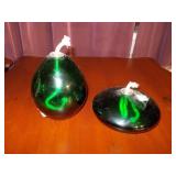 Green glass oil lamps