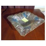 This is an IL Quadrifoglio hand-decorated in Italy, square art glass bowl.