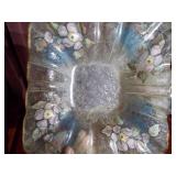 This is an IL Quadrifoglio hand-decorated in Italy, square art glass bowl.