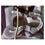 This is a vintage ceramic train table lamp.