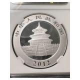 2012 CHINESE PANDA 1 TROY OZ .999 FINE SILVER NGC MS69